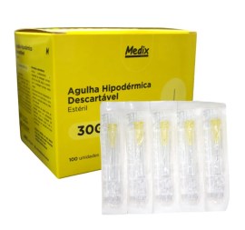 Agulha Hipodérmica Descartável 13 X 0,30 Mm (Amarela) 30G X 1/2 - 100 Unid - Medix 